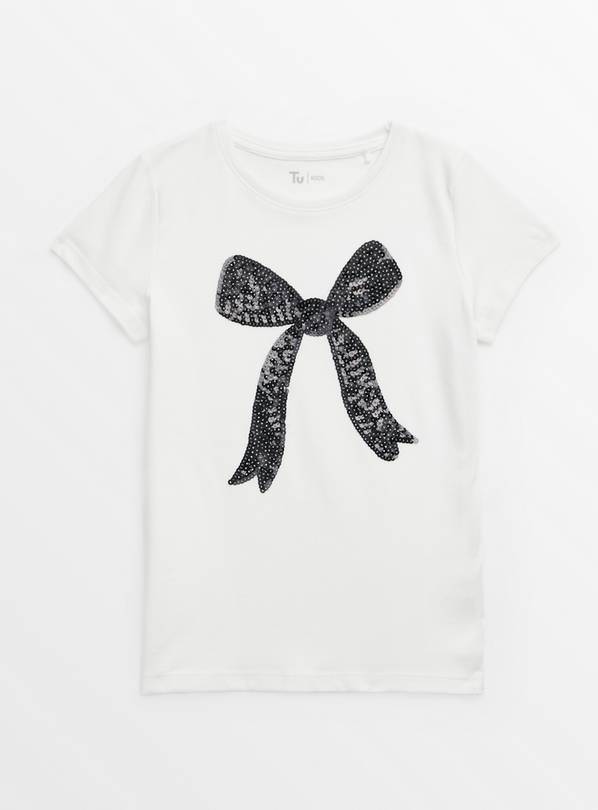 White Sequin Bow T-Shirt 9 years