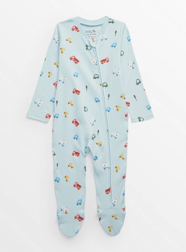 Light Blue Car Print Long Sleeve Sleepsuit 3-6 months