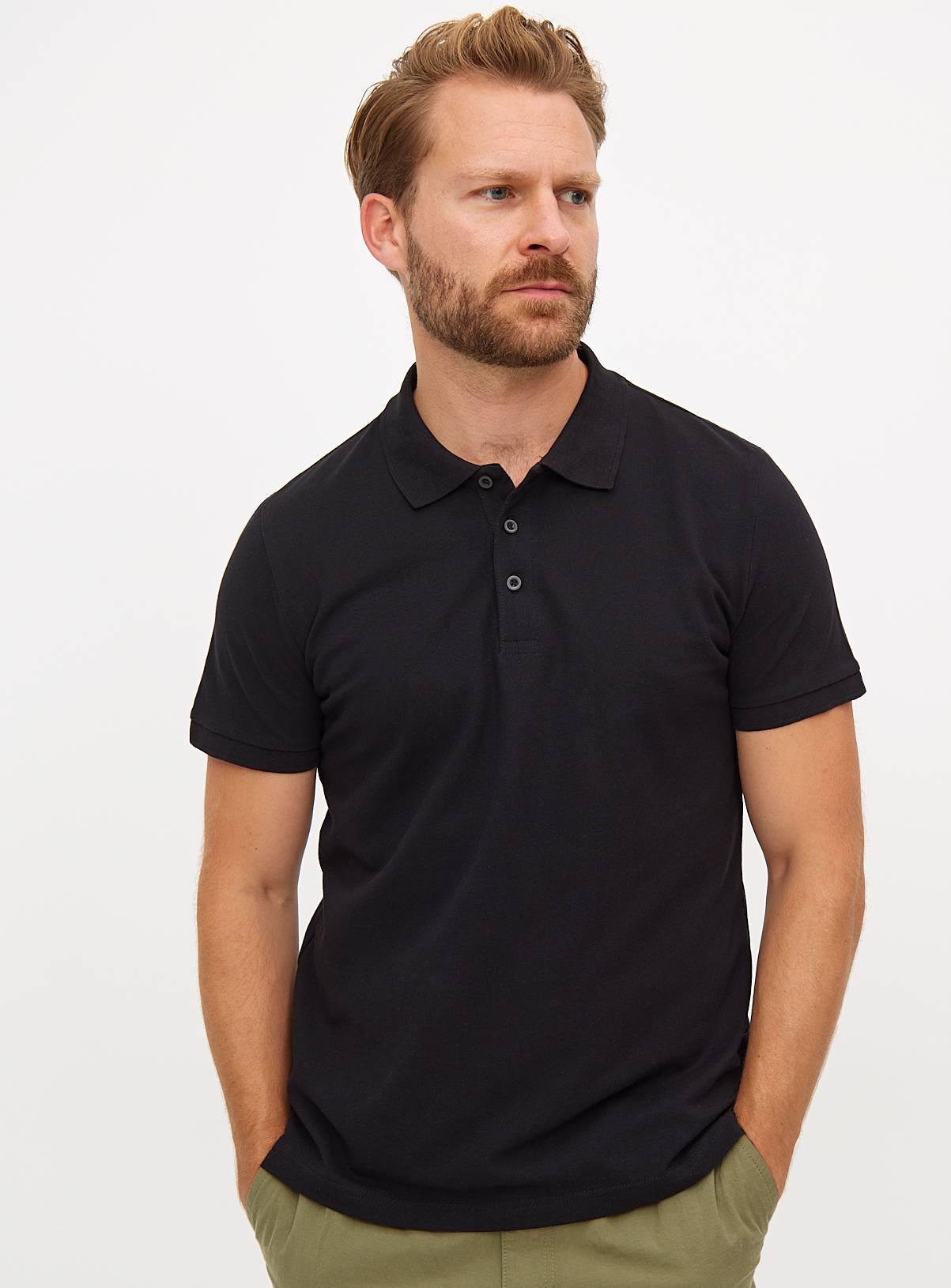 Black Pique Polo Shirt XL - Image 1