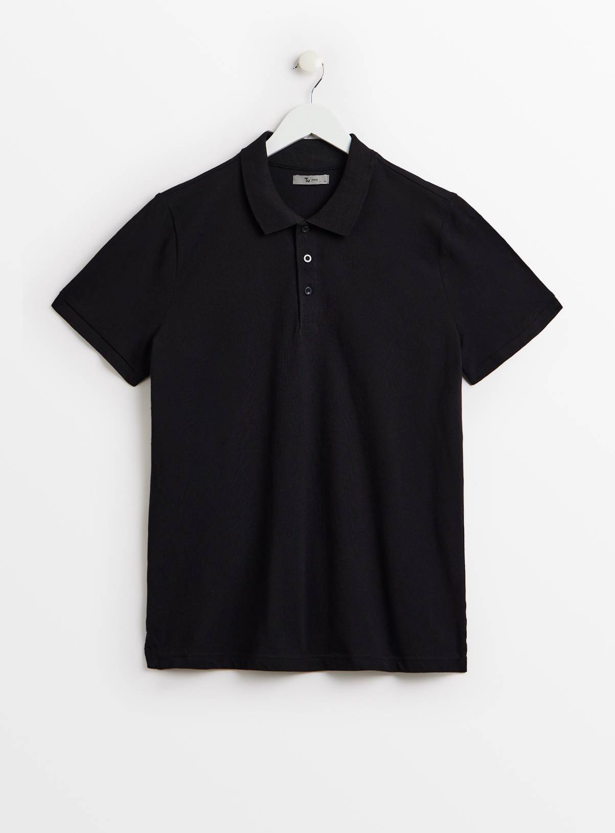 Black Pique Polo Shirt XL - Image 3