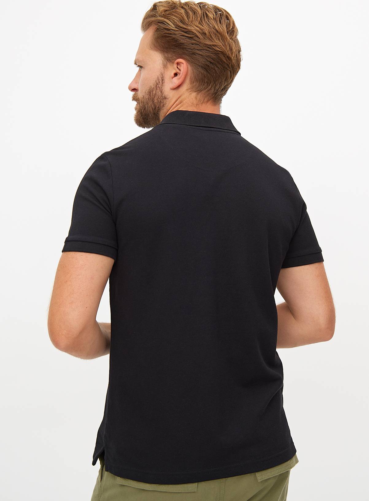 Black Pique Polo Shirt XL - Image 5
