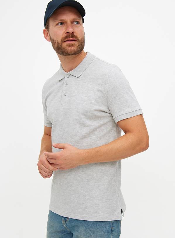 Grey Pique Polo Shirt L