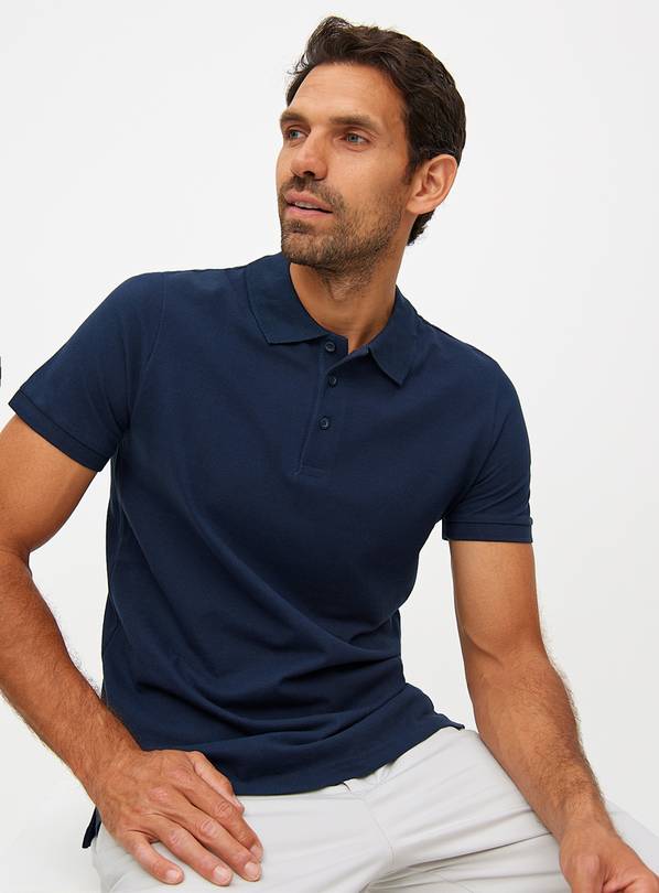 Navy Pique Polo Shirt S