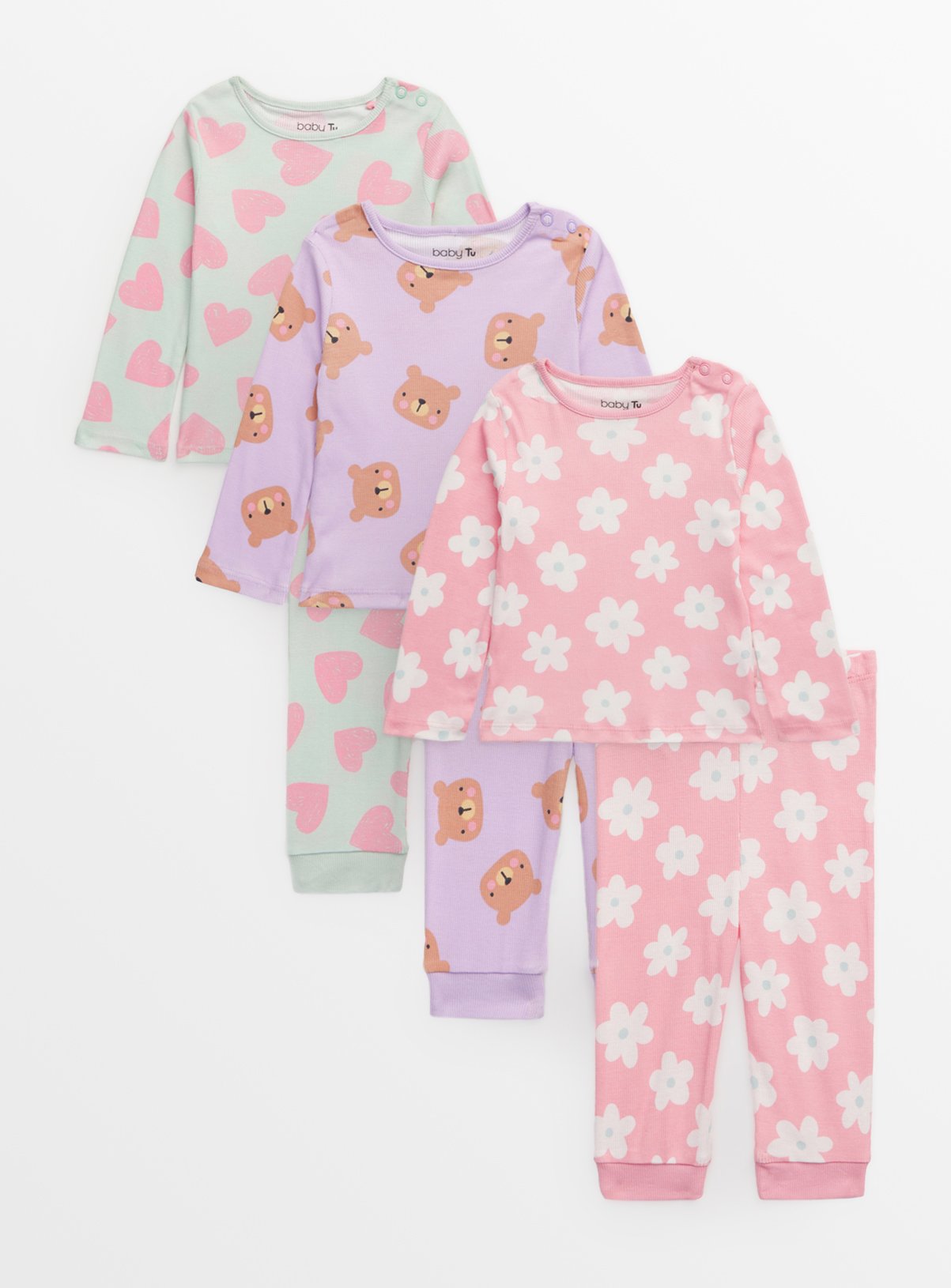 Pastel Ribbed Pyjama Sets 3 Pack 12-18 months