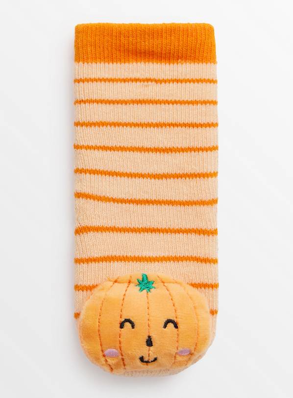 Halloween Pumpkin Orange Stripe Rattle Socks 6-12 months