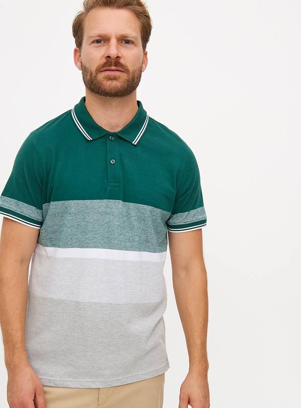 Green Colour Block Stripe Polo Shirt XXL