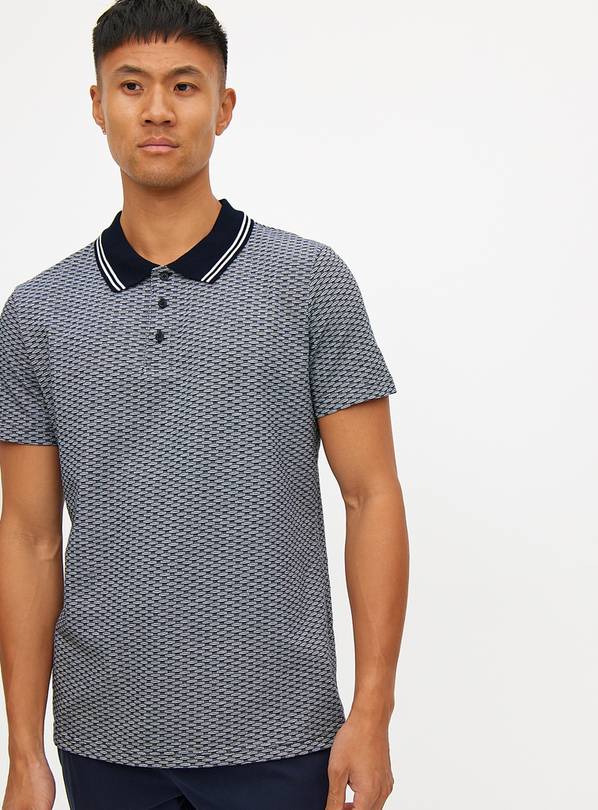 Navy Jacquard Polo Shirt L