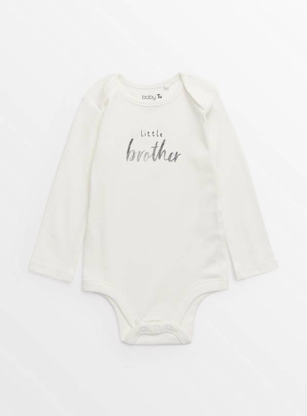 White Slogan Little Brother Long Sleeve Bodysuit 6-9 months