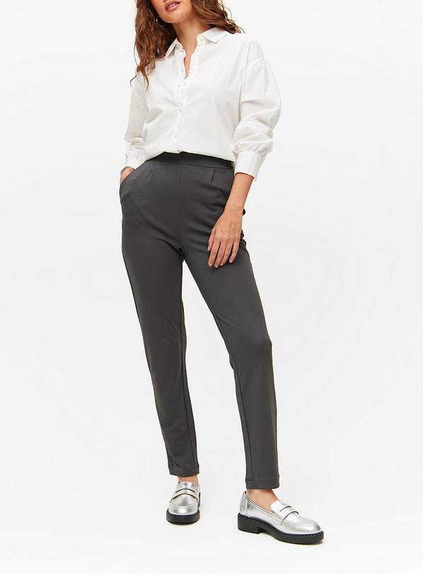 Charcoal Ponte Tapered Leg Trousers 16S