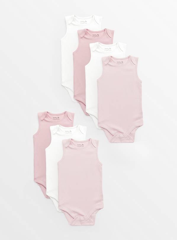 Plain Pink Sleeveless Bodysuits 7 Pack Newborn