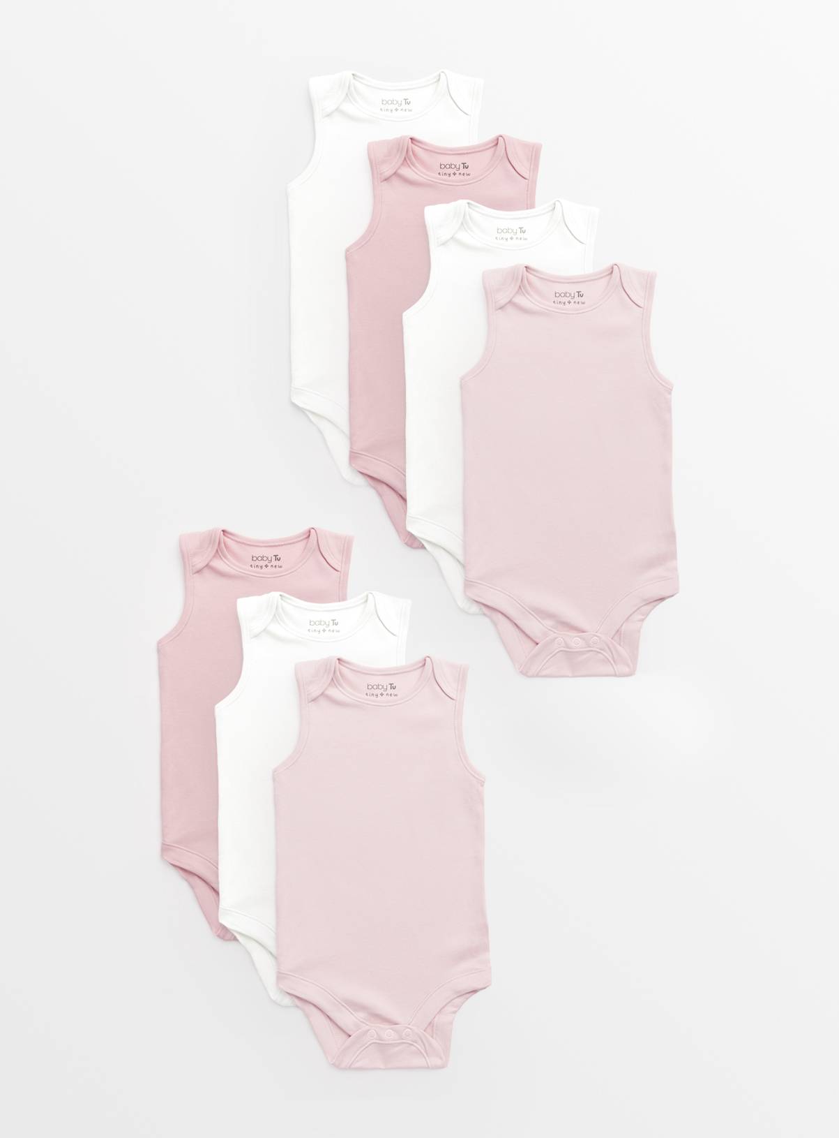 Plain Pink Sleeveless Bodysuits 7 Pack 9-12 months - Image 1