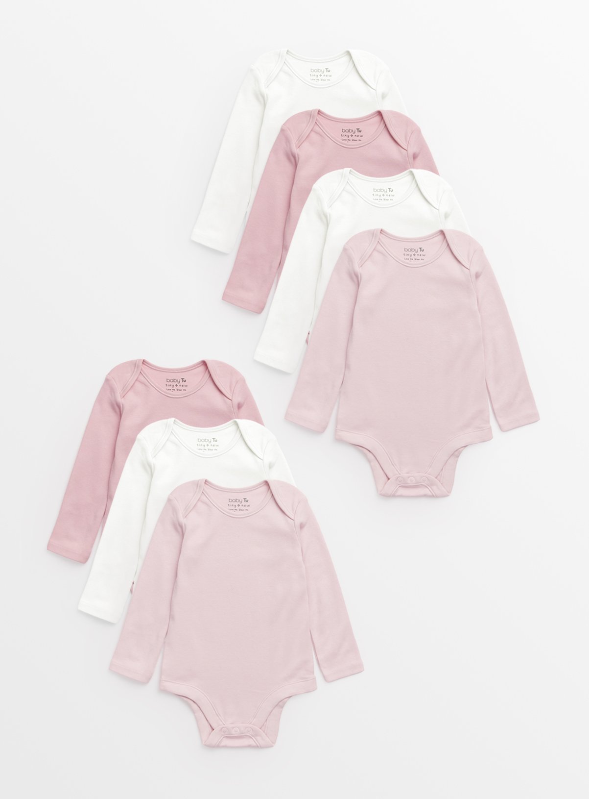 Plain Pink Long Sleeve Bodysuits 7 Pack 6-9 months