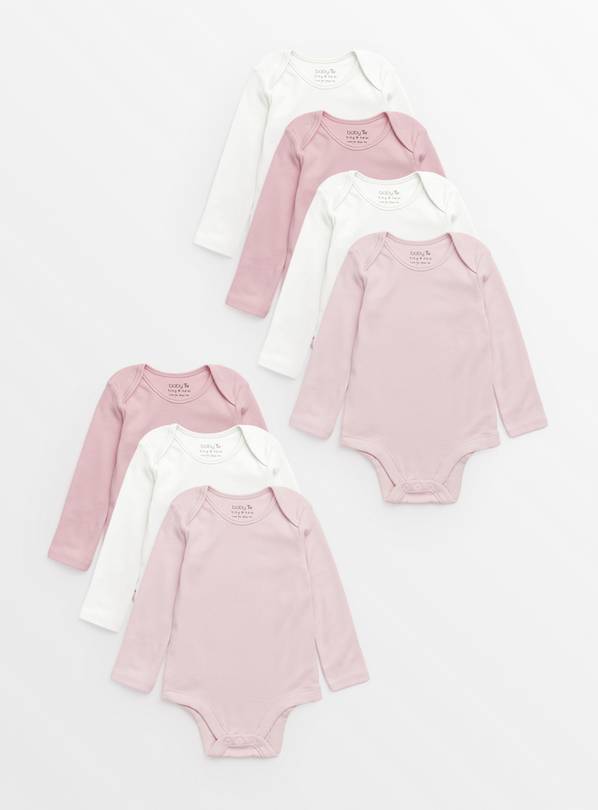 Plain Pink Long Sleeve Bodysuits 7 Pack 6-9 months