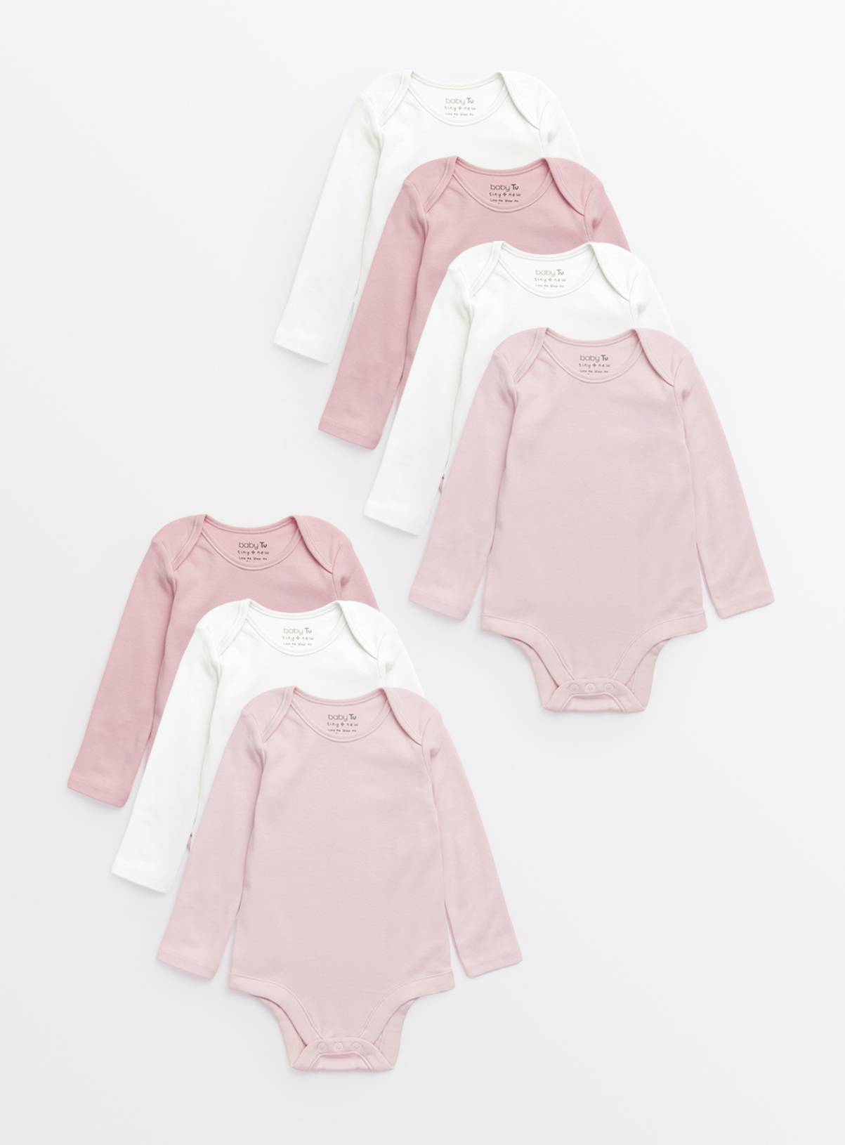 Plain Pink Long Sleeve Bodysuits 7 Pack 9-12 months - Image 1