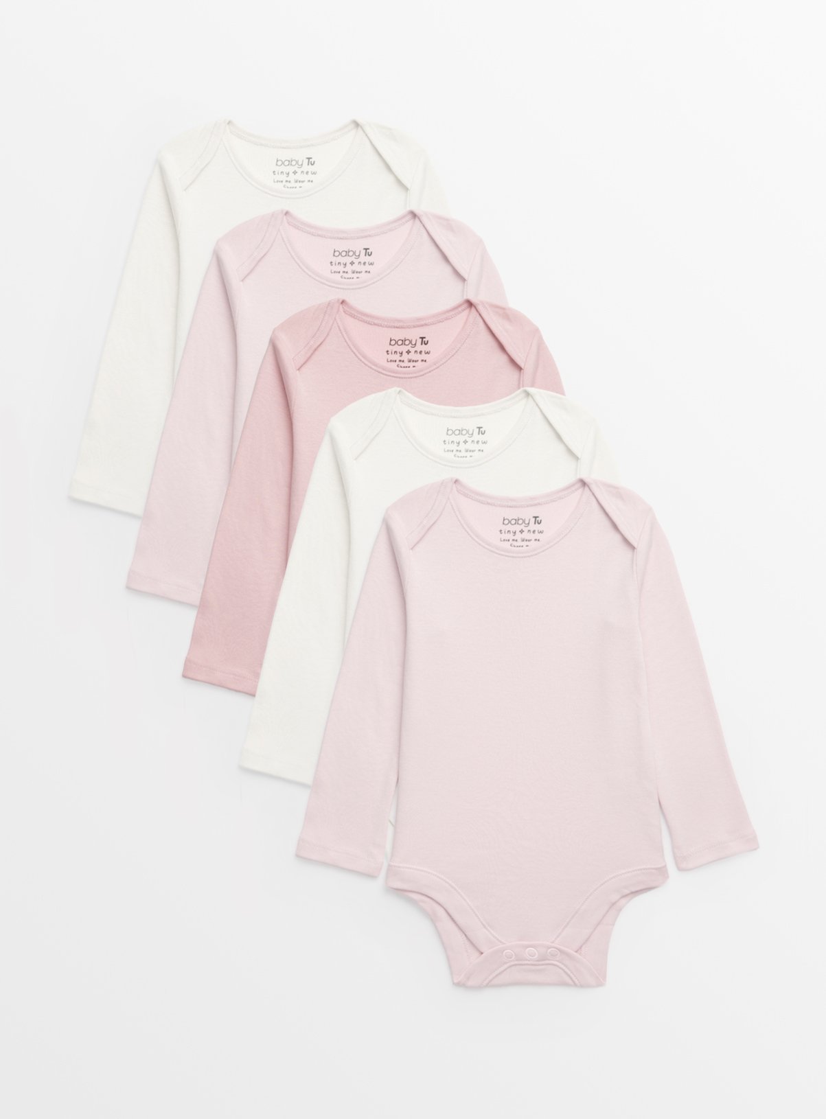 Plain Pink Long Sleeve Bodysuits 5 Pack Up to 3 mths - Image 1 thumbnail
