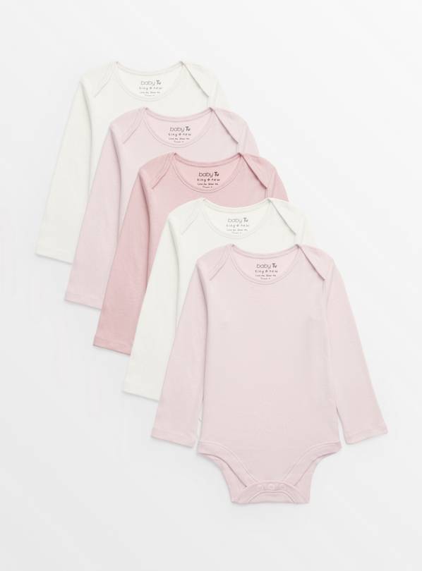 Plain Pink Long Sleeve Bodysuits 5 Pack 12-18 months