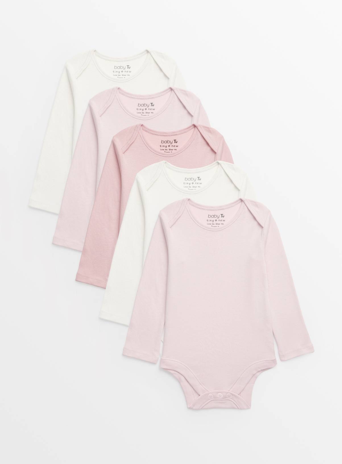 Plain Pink Long Sleeve Bodysuits 5 Pack Up to 3 mths - Image 1