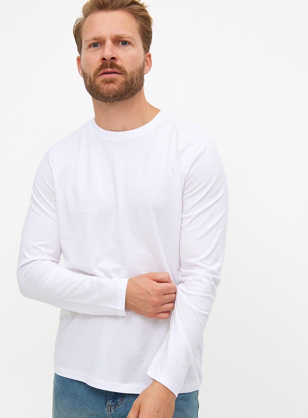 Men's White Plain Long Sleeve T-Shirt