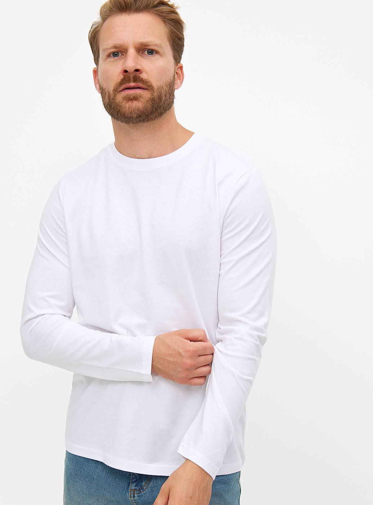 Plain White Long Sleeve T-Shirt L - Image 1