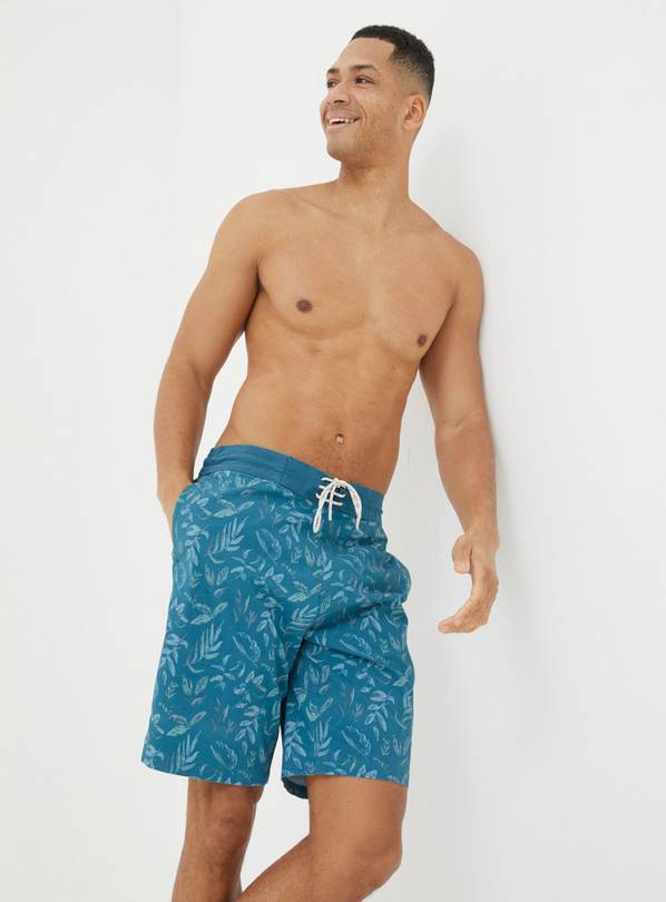 FATFACE Camber Leaf Print Swim Shorts Dark Teal Green XL