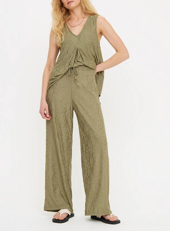 Khaki Jacquard Wide Leg Coord Trousers 10