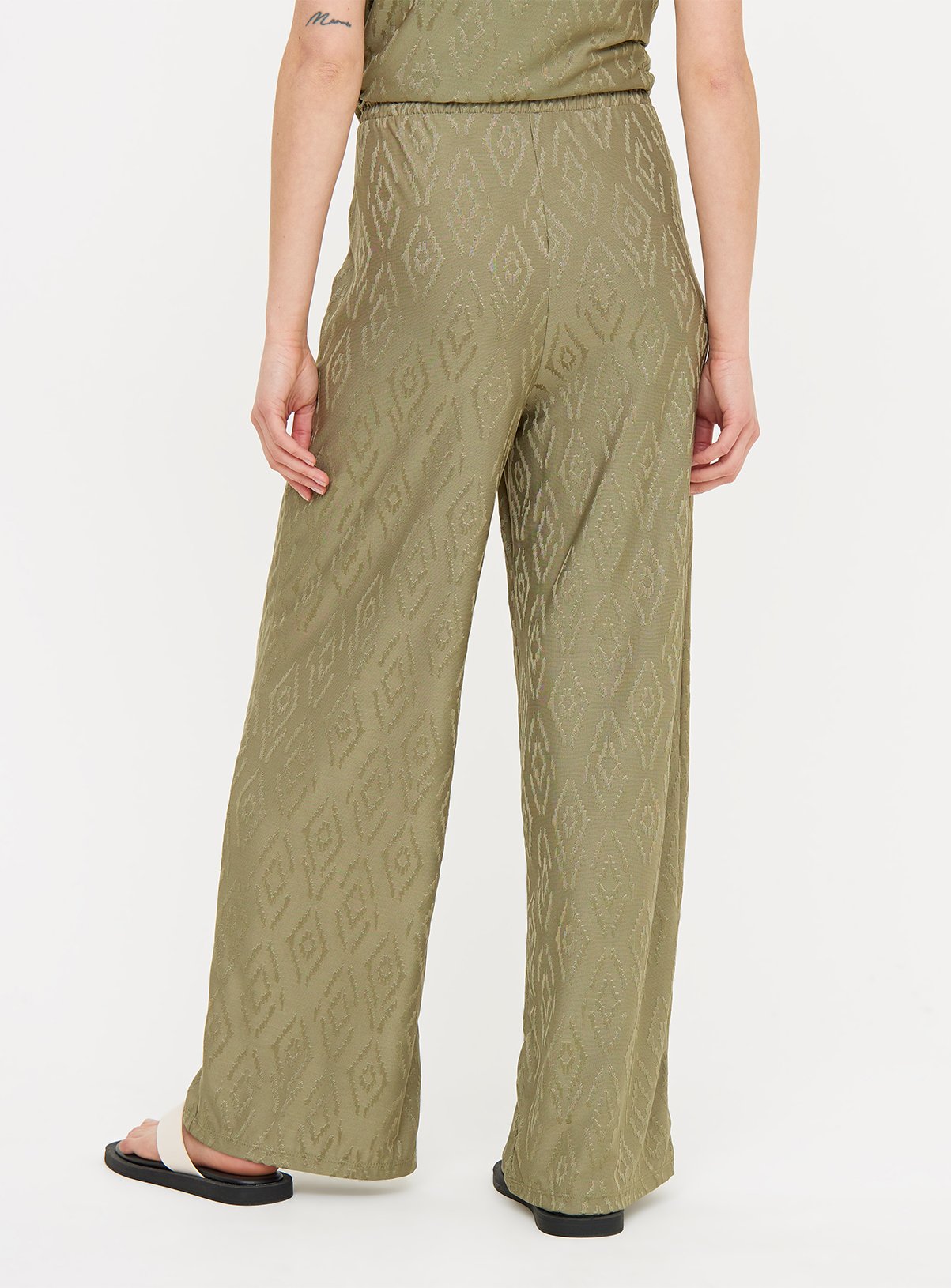Khaki Jacquard Wide Leg Coord Trousers 16 - Image 4 thumbnail