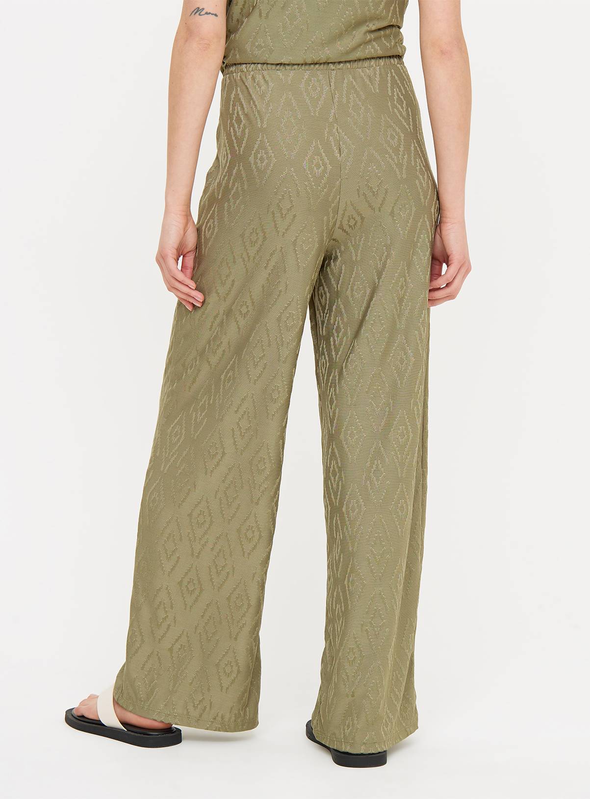 Khaki Jacquard Wide Leg Coord Trousers 16 - Image 4