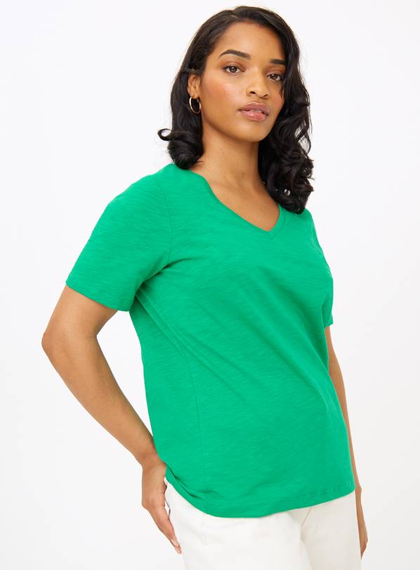 Green V Neck Slub T-Shirt 16
