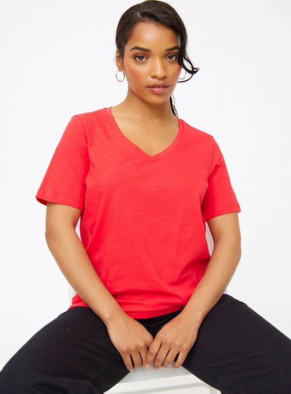 Red V Neck Slub T-Shirt 16