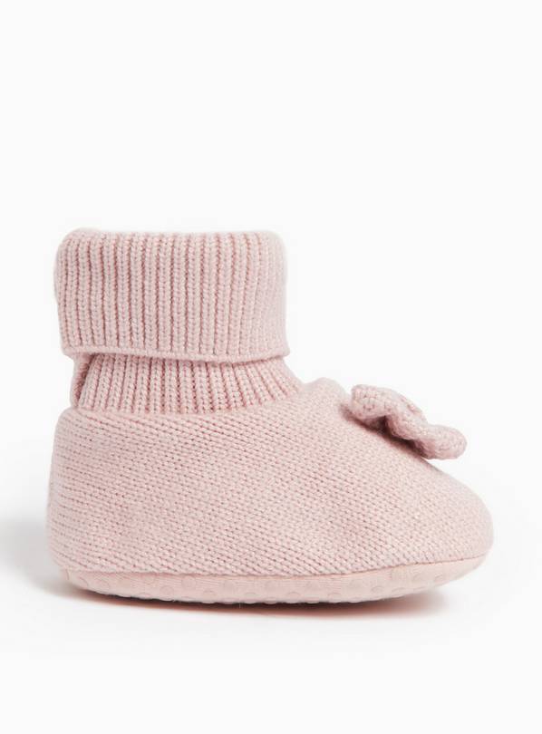 Pink Bow Knitted Booties Up to 3 mths