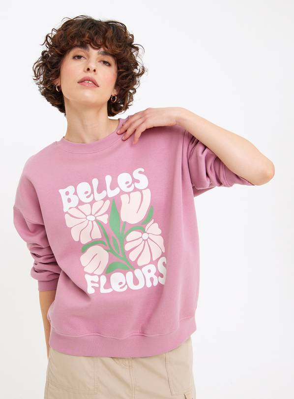 Dusky Pink Belles Fleurs Graphic Sweatshirt L