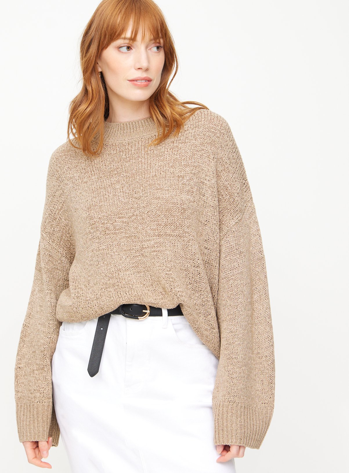 Neutral Cropped Tape Yarn Jumper 16