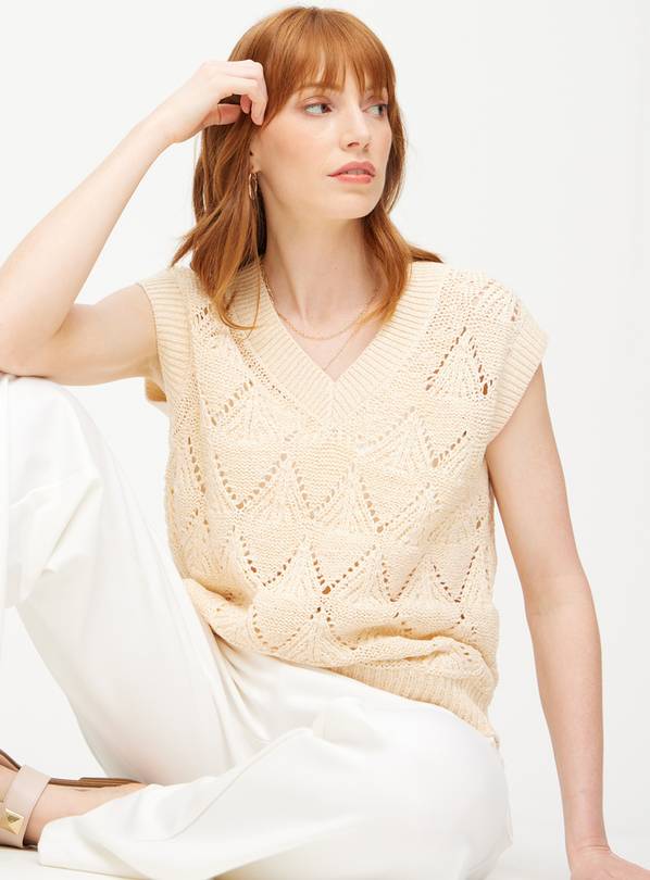 Cream Pointelle Tape Yarn Tank Top 24