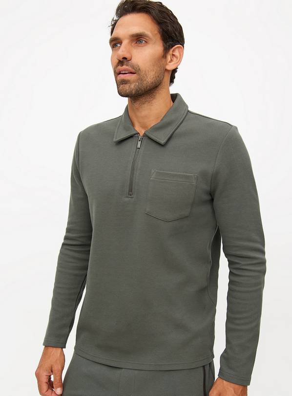 Charcoal Grey Collared Zip Pocket Sweatshirt L