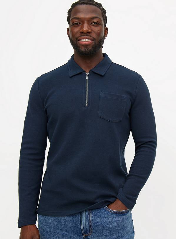 Navy Collared Zip Pocket Sweatshirt XXL