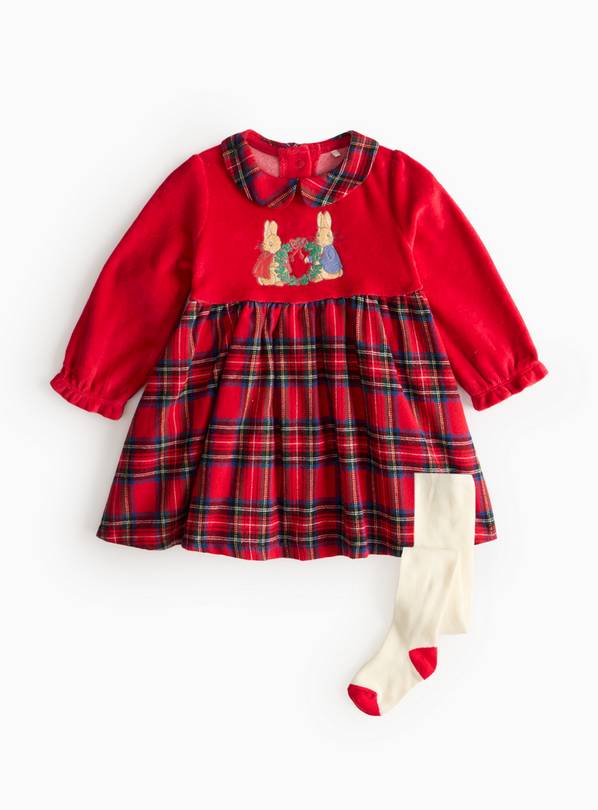 Peter Rabbit Red Tartan Dress & Tights  3-6 months