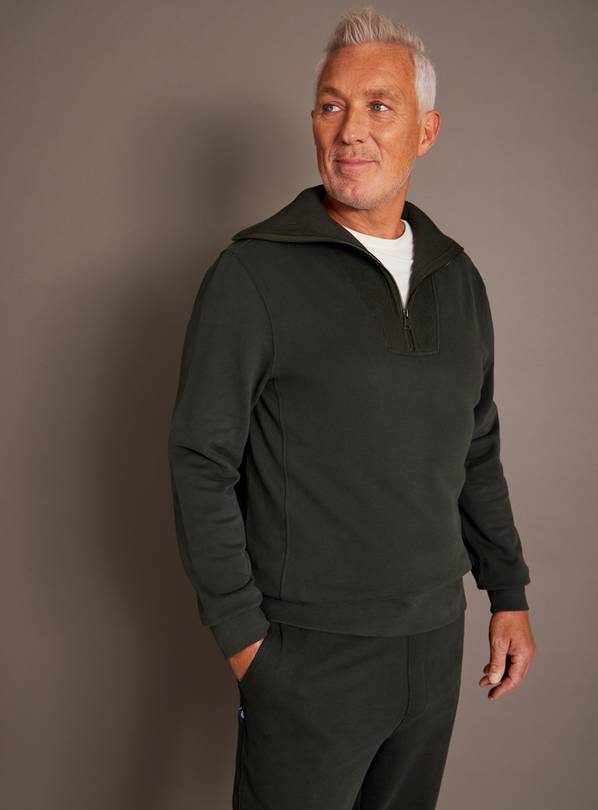 UNION WORKS Dark Green Quarter-Zip Sweatshirt L