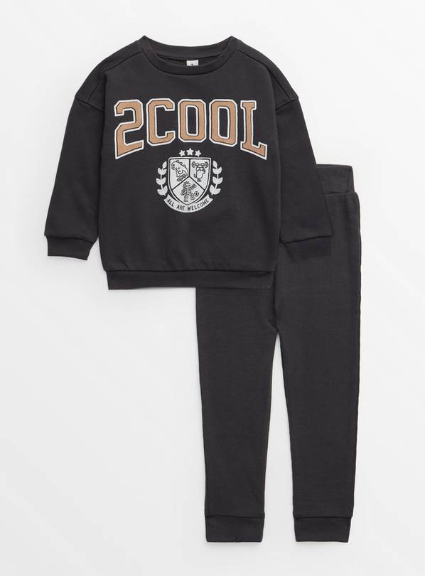 Charcoal Grey 2 Cool Slogan Sweatshirt & Leggings Set 1-2 years