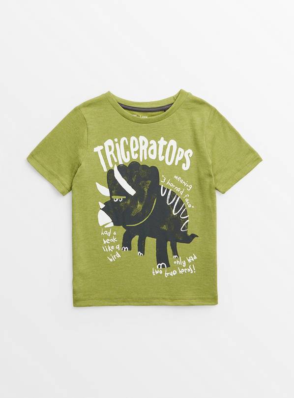 Green Triceratops Dino Print T-Shirt 3-4 years