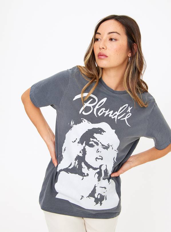 Grey Wash Oversized Blondie Graphic Print T-Shirt L