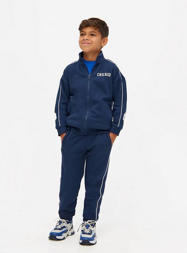 Navy Chicago Slogan Sweatshirt & Joggers Set 5 years