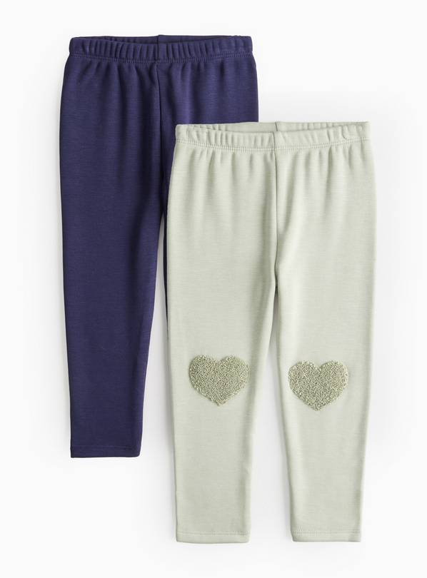 Navy  & Sage Green Fleece Lined Leggings 2 Pack 1-2 years