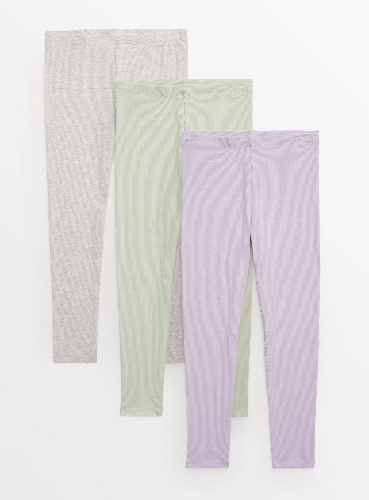 Pastel Ribbed Plain Leggings 3 Pack 9 years