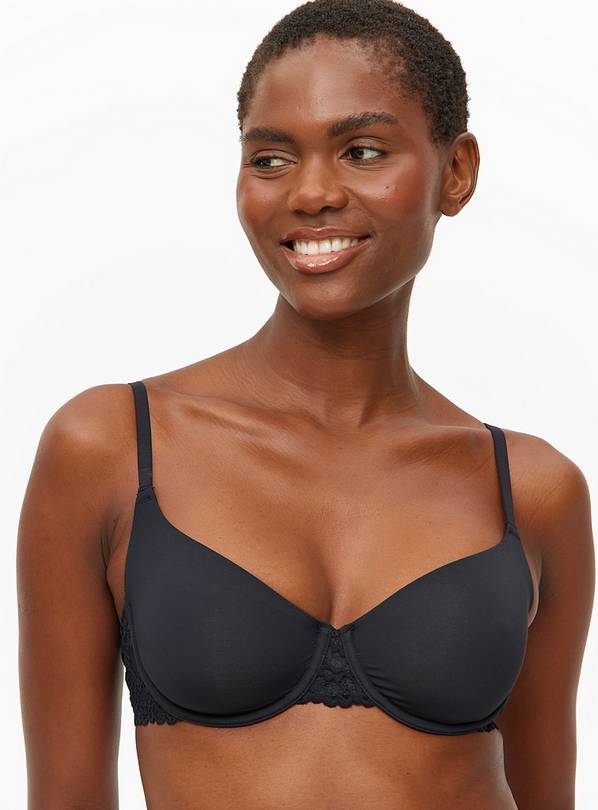 Black Dual Moulded Lace Underwired Bra 32B