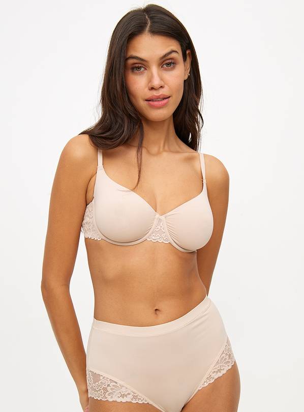 Beige Dual Moulded Lace Underwired Bra 42C