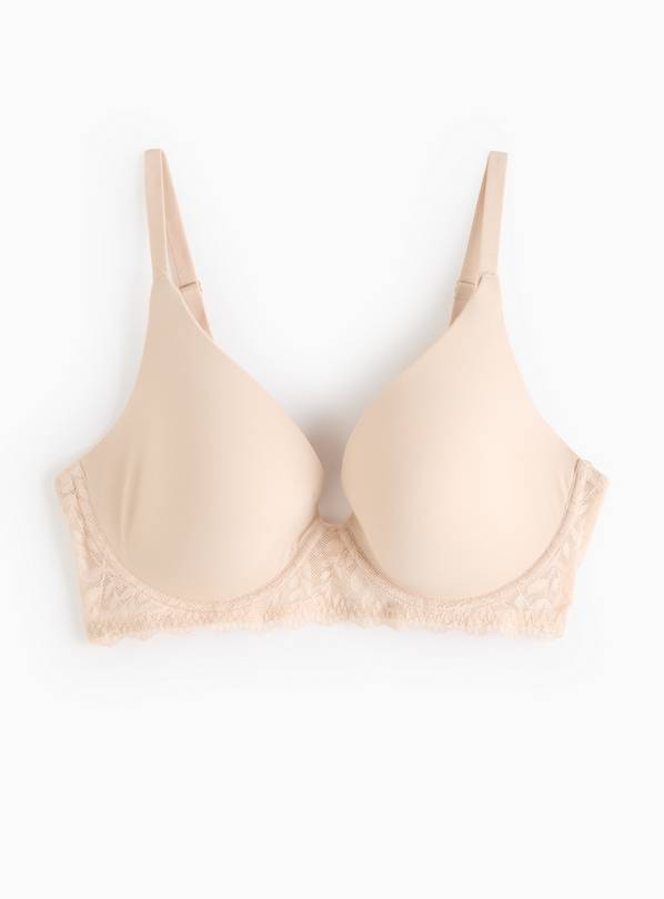 DD+ Beige High Apex Lace Plunge Bra  36DD