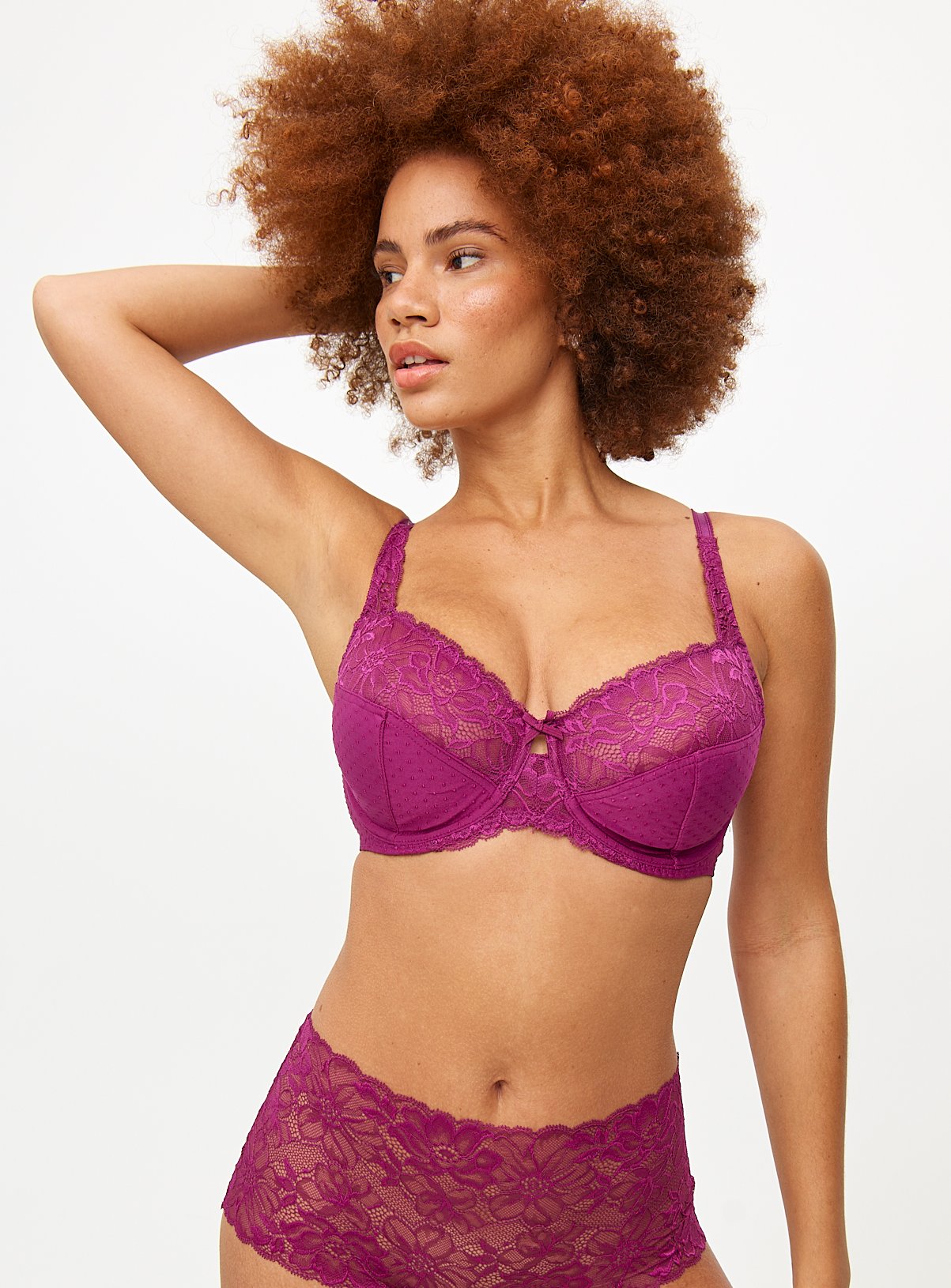 DD+ Magenta Underwired Lace Full Cup Bra 32G