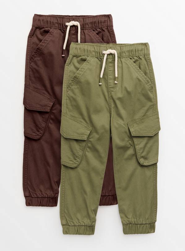 Brown & Khaki Cuffed Cargo Trousers 2 Pack 5-6 years