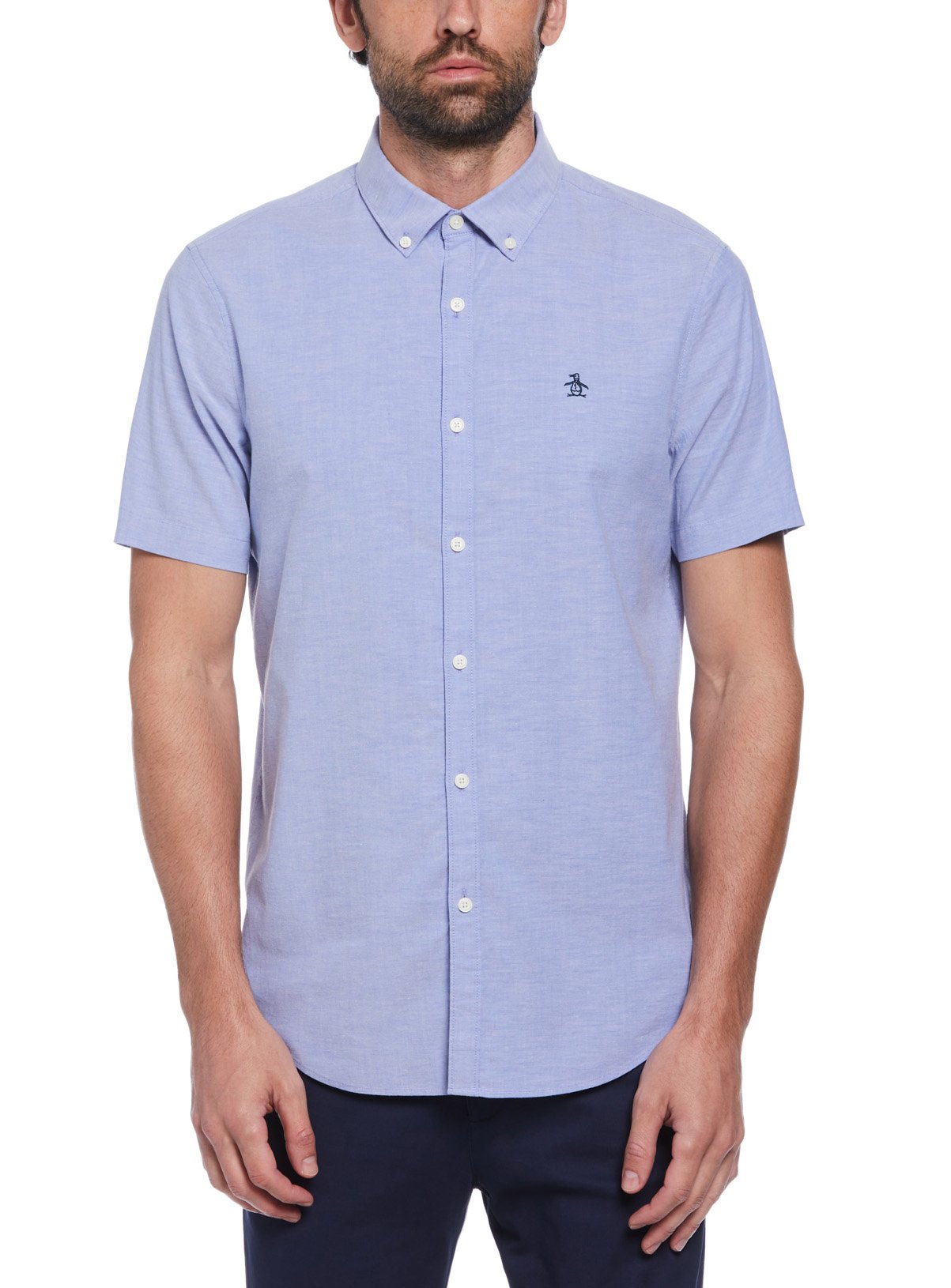 Men's Blue ORIGINAL PENGUIN Short Sleeve Oxford Stretch Shirt