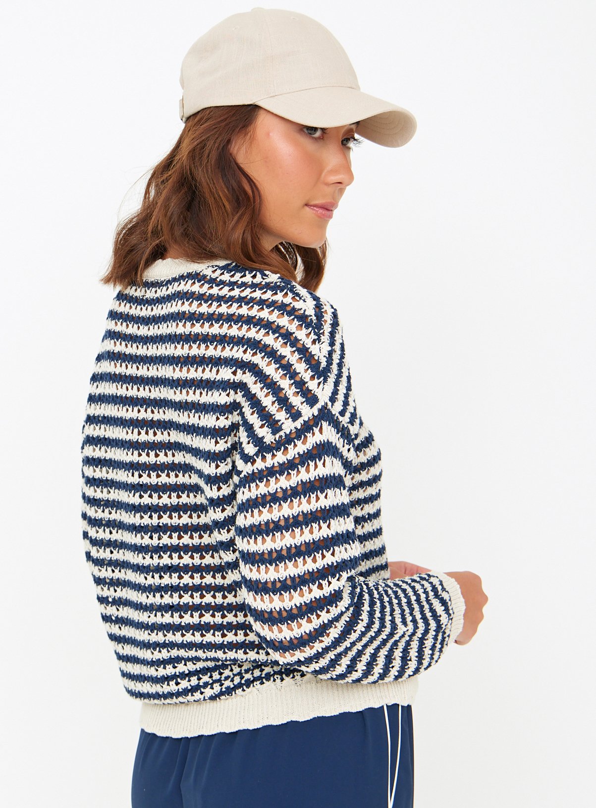 Navy Stripe Pointelle Jumper 8 - Image 4 thumbnail